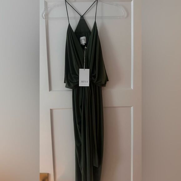 MISA Los Angeles Domino Draped Midi Dress Olive - Picture 2 of 7